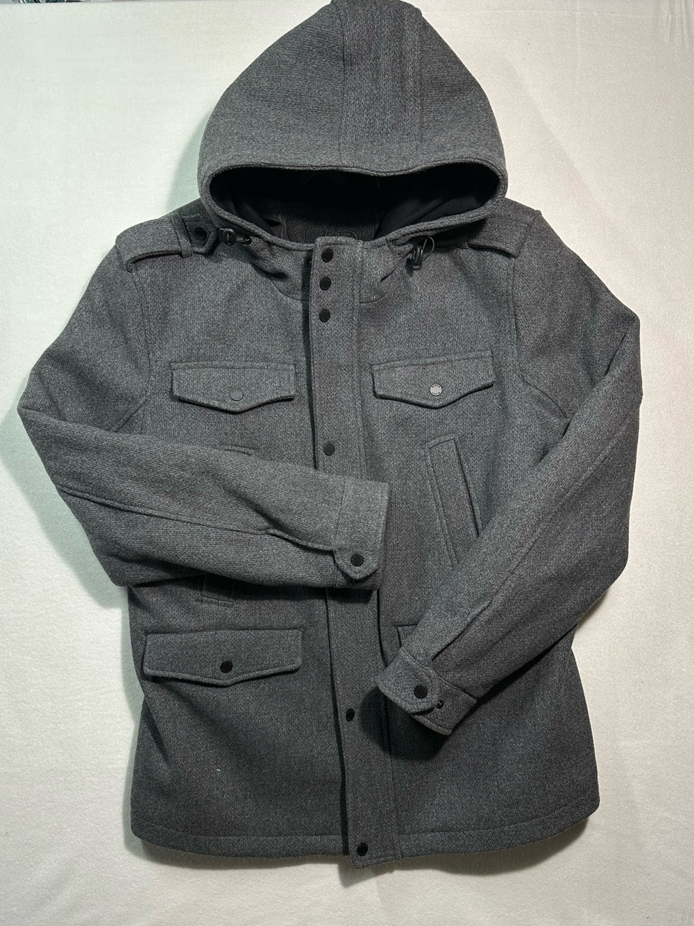 Black Rivet Mens XXL Gray Wool Blend Hooded Military Field Jacket Quilted Coat